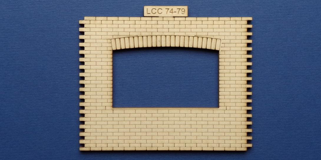 LCC 74-79 O gauge industrial office front panel with wide window Industrial office front panel with opening for wider window. LCC 74-81 recommended to complete the wall.